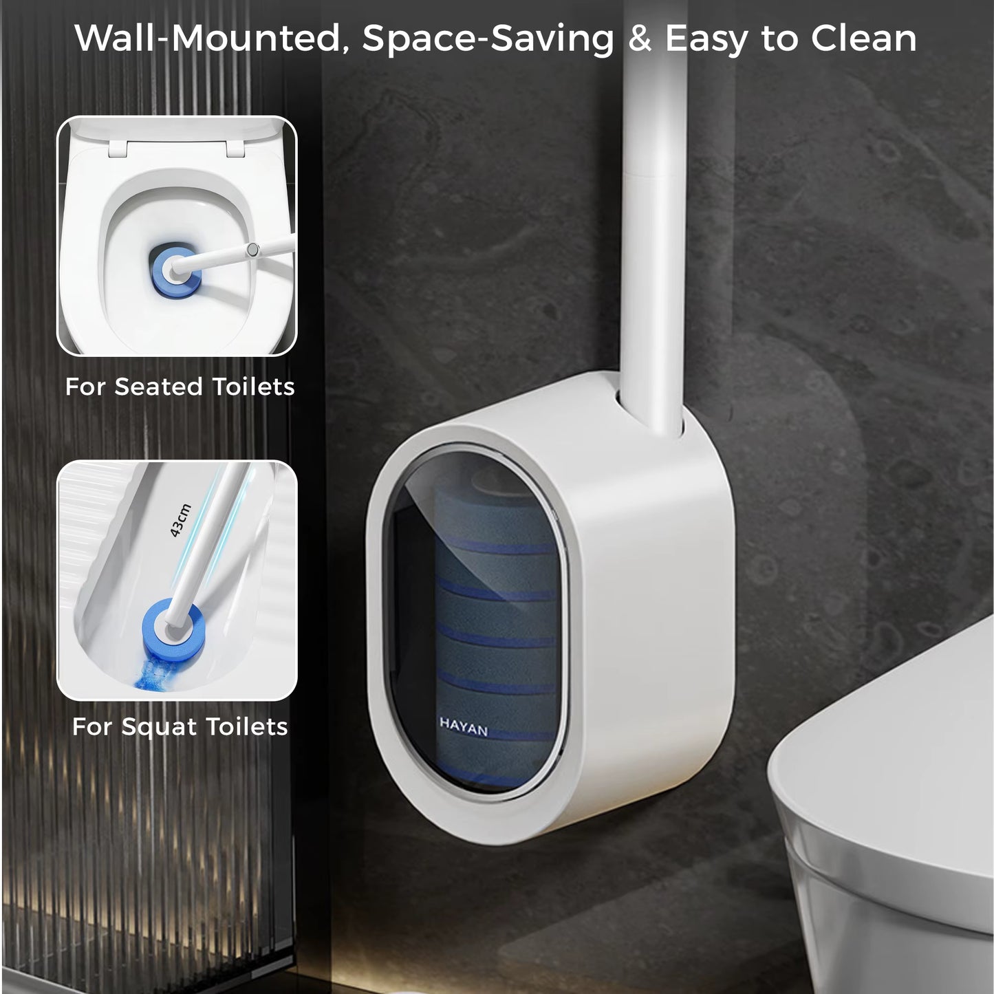 Disposable Wall-Mounted Plastic Toilet Cleaning Brush with Handle and 8-Piece Sponge Design Bathroom Accessories