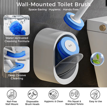 Disposable Wall-Mounted Plastic Toilet Cleaning Brush with Handle and 8-Piece Sponge Design Bathroom Accessories