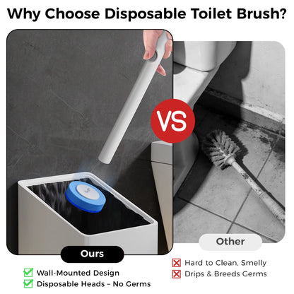 Disposable Wall-Mounted Plastic Toilet Cleaning Brush with Handle and 8-Piece Sponge Design Bathroom Accessories