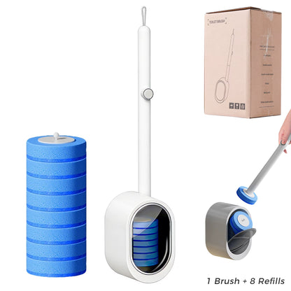 Disposable Wall-Mounted Plastic Toilet Cleaning Brush with Handle and 8-Piece Sponge Design Bathroom Accessories